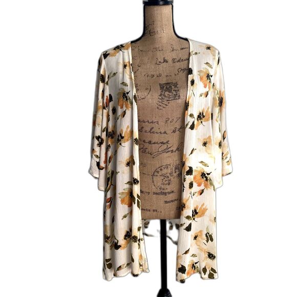 ANDREE BY UNIT Floral Kimono Jacket - Cream and Yellow - Picture 1 of 5